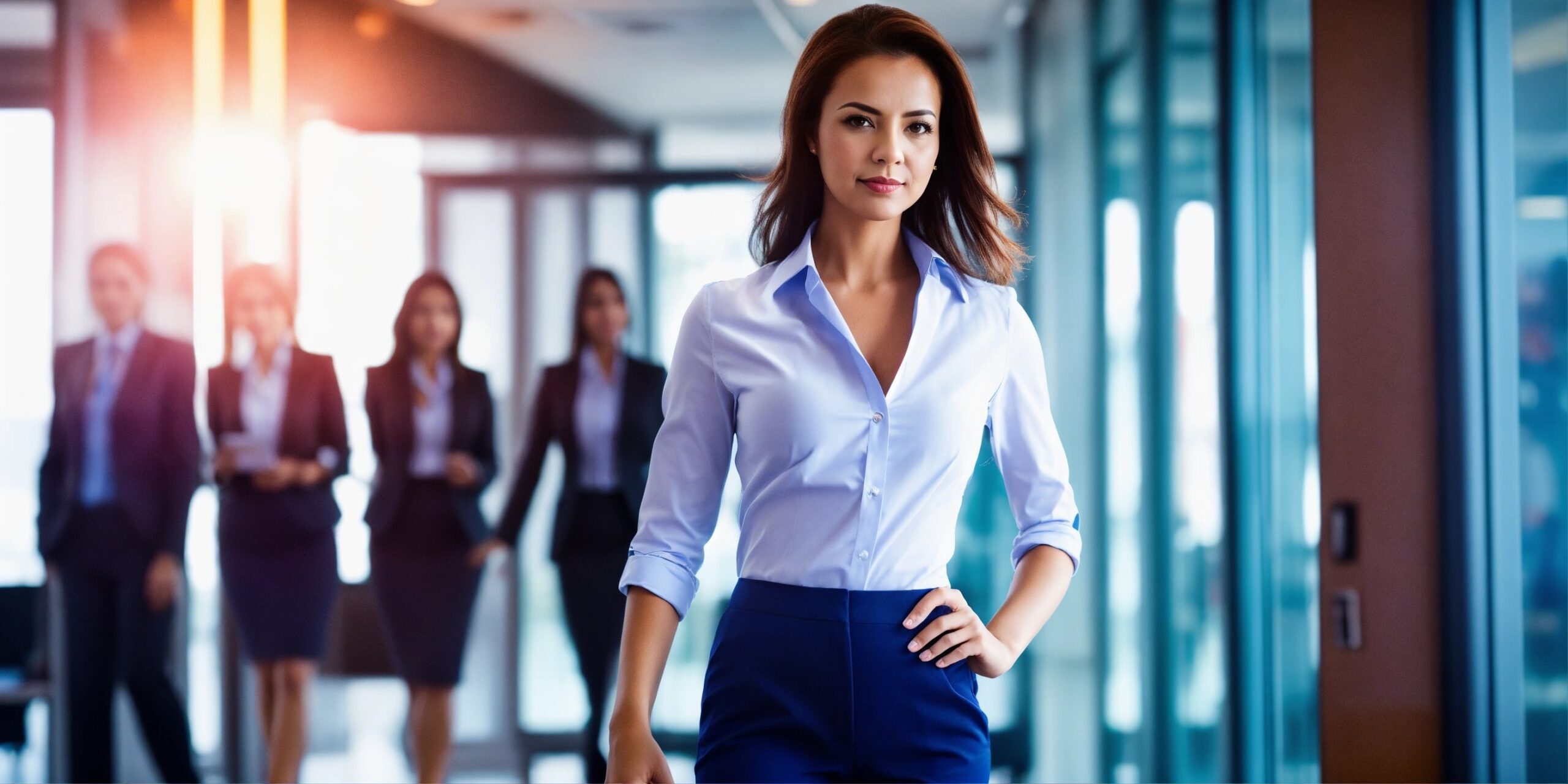 A vibrant image depicts a businesswomen with full business Success